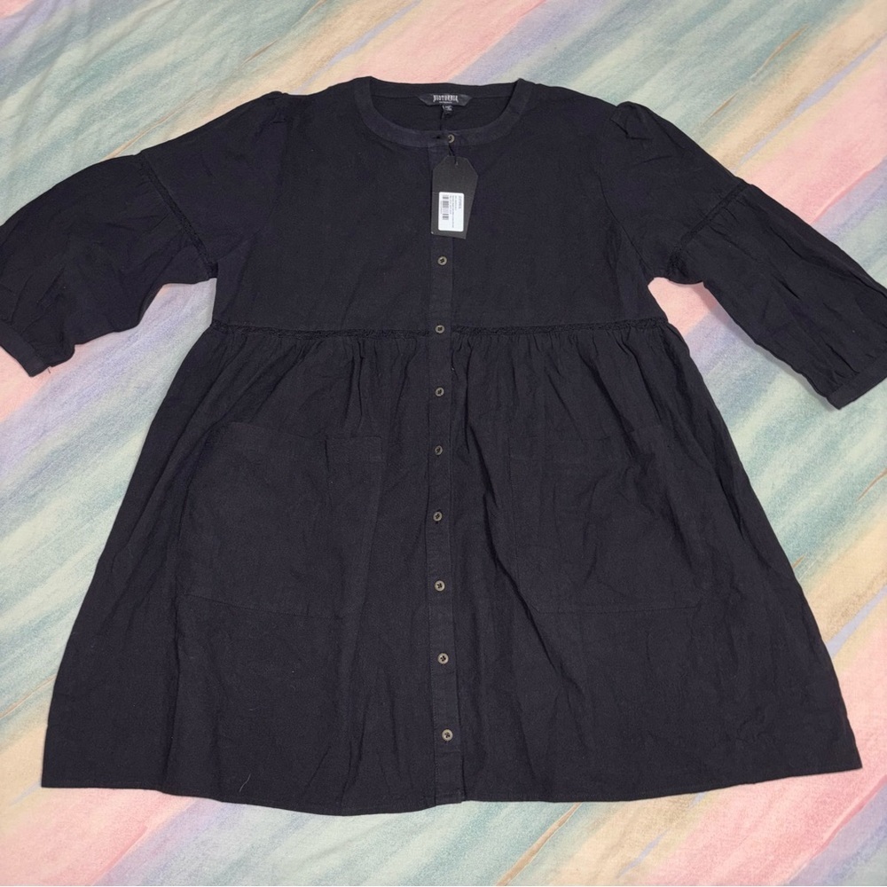 NWT Disturbia Marigold Cotton Button Up Smock Mini Dress US 10 - Picture 7 of 10
